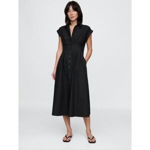 New Gap Dress Medium Shirtdress Midi 100% Cotton Fit & Flare Poplin Button Front
